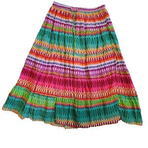 Jane Ashley Skirt Large Orange Fuchsia Green Tiered Maxi Peasant Hippie Lined